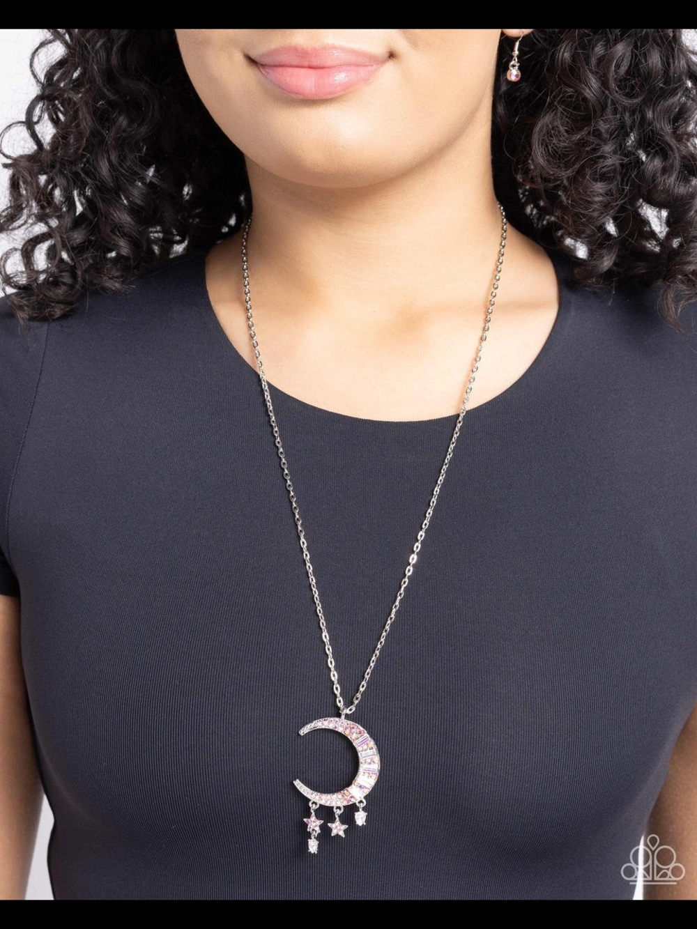 Paparazzi Silver & Pink Crescent Moon Pendant Necklace